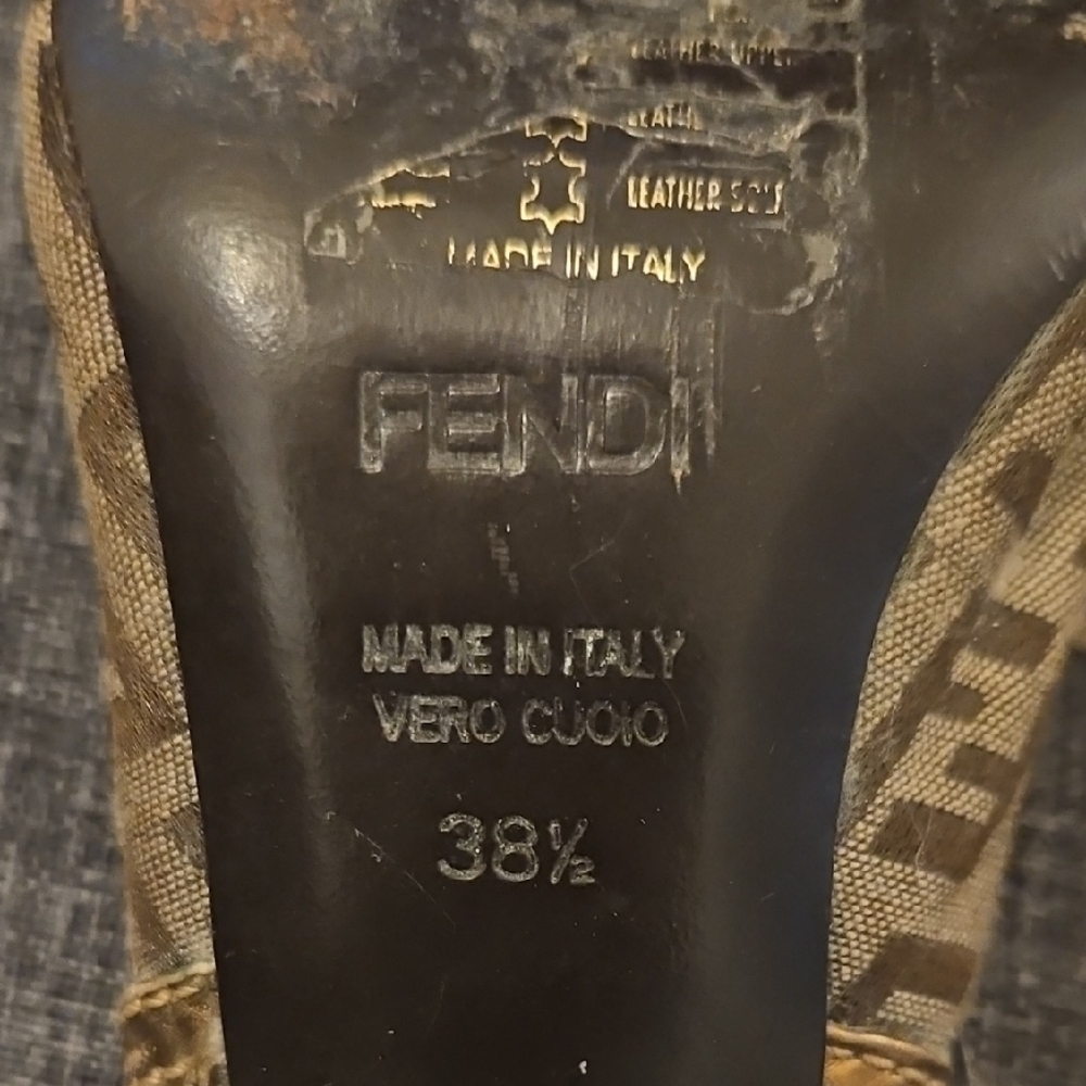Fendi Brown Monogram Peep-Toe Heels - Picture 5 of 8
